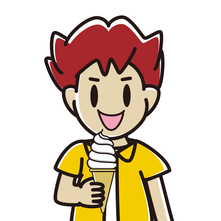 ソフトクリームを食べる男子大学生のイラスト【色あり、背景なし】透過PNG