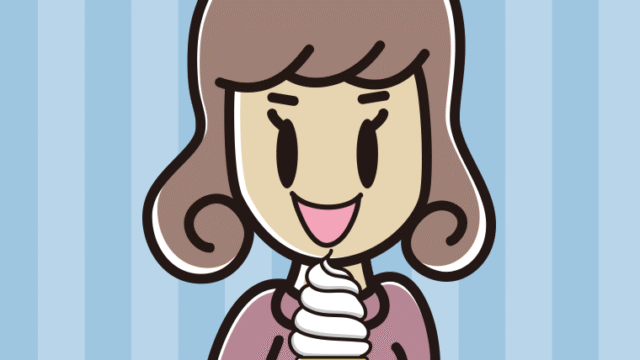 ソフトクリームを食べる女子大学生のイラスト【色、背景あり】PNG