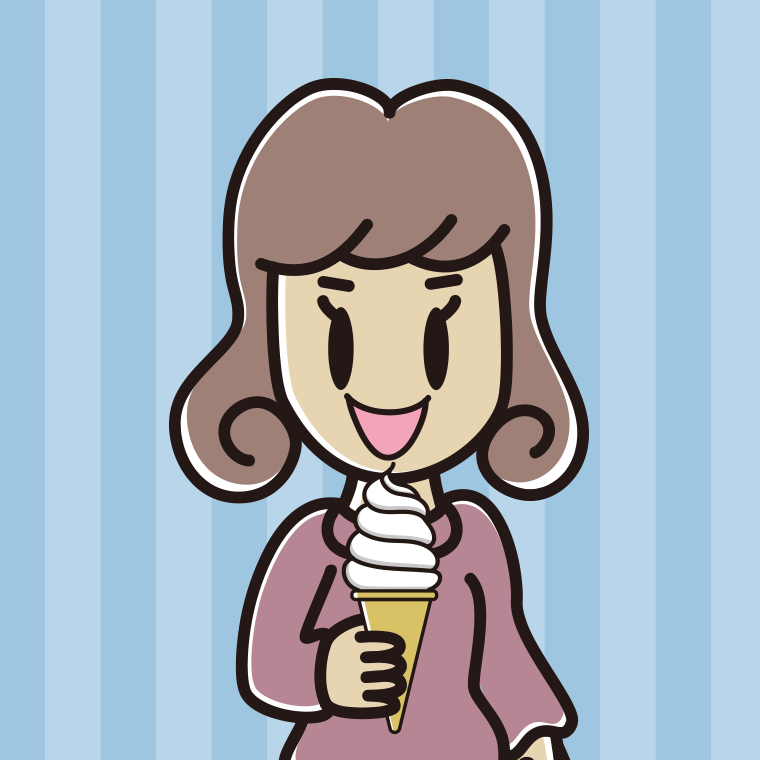 ソフトクリームを食べる女子大学生のイラスト【色、背景あり】PNG