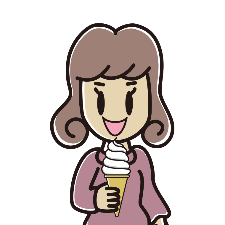 ソフトクリームを食べる女子大学生のイラスト【色あり、背景なし】透過PNG