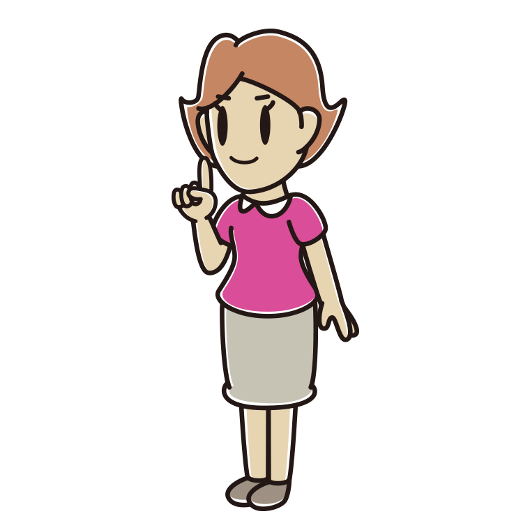 人差し指を立てる女性のイラスト【色あり、背景なし】透過PNG