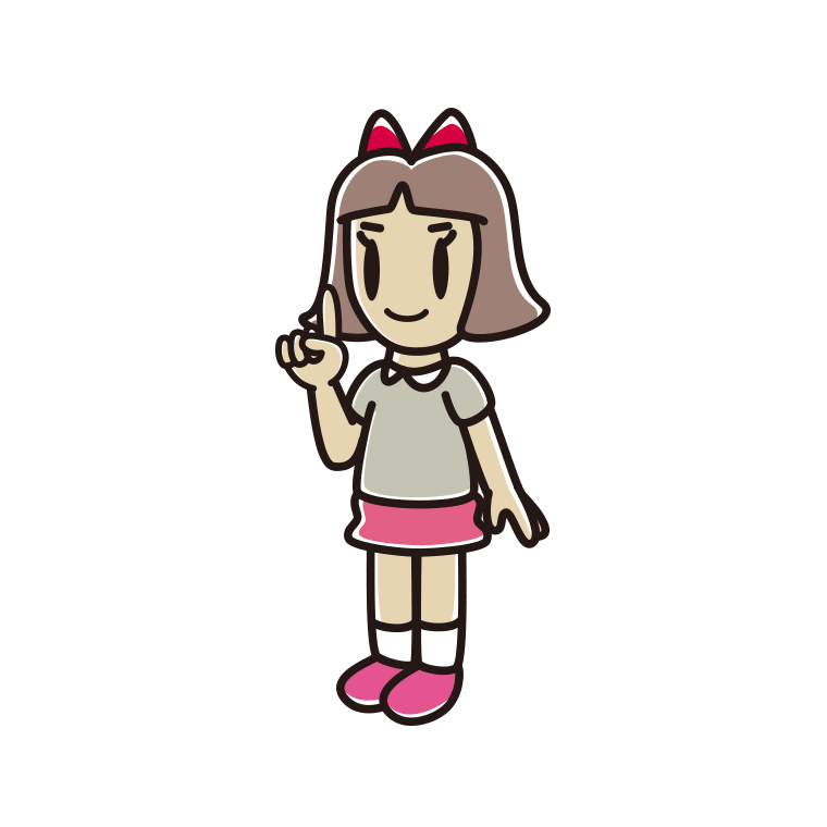人差し指を立てる小学生女子のイラスト【色あり、背景なし】透過PNG