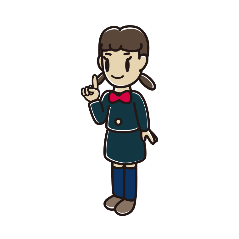 人差し指を立てる女子中学生のイラスト【色あり、背景なし】透過PNG