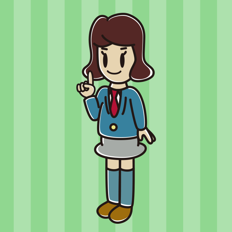人差し指を立てる女子高校生のイラスト【色、背景あり】PNG