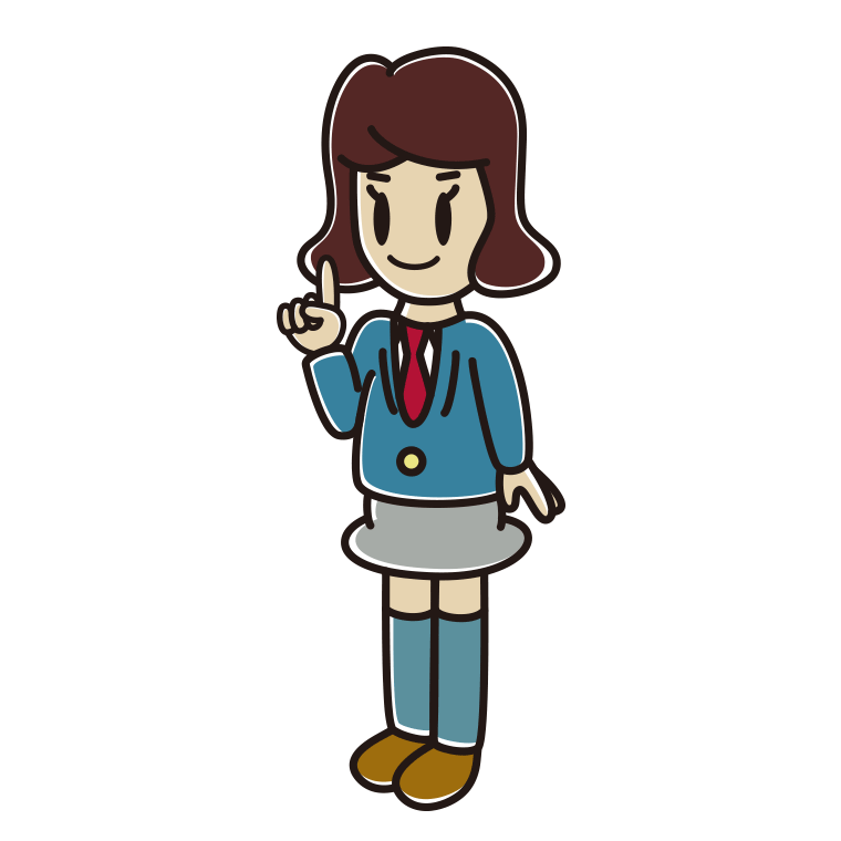 人差し指を立てる女子高校生のイラスト【色あり、背景なし】透過PNG