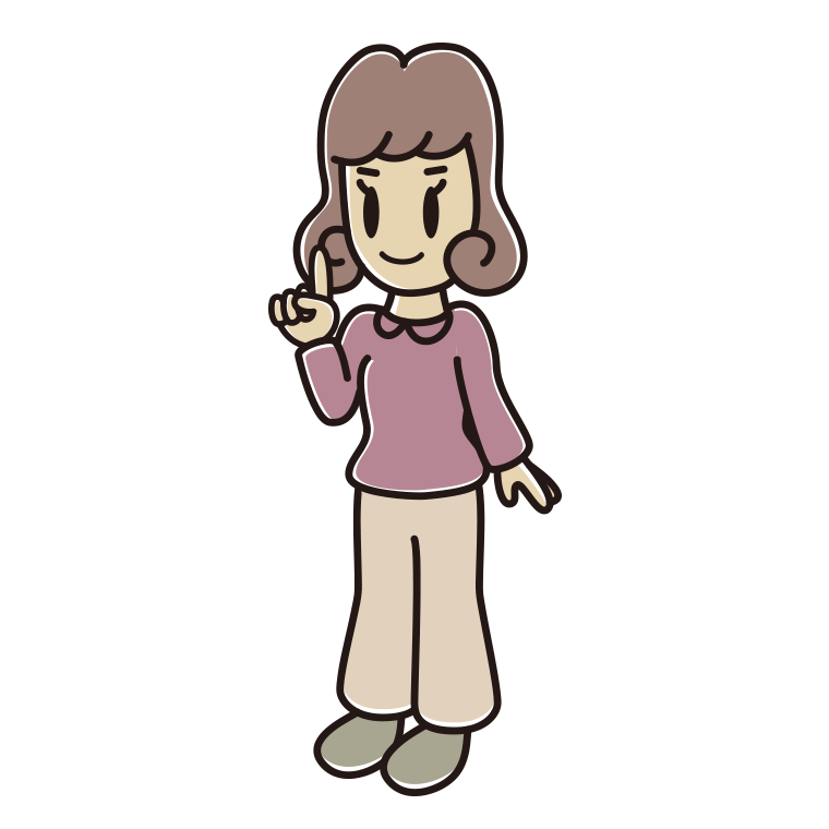 人差し指を立てる女子大学生のイラスト【色あり、背景なし】透過PNG
