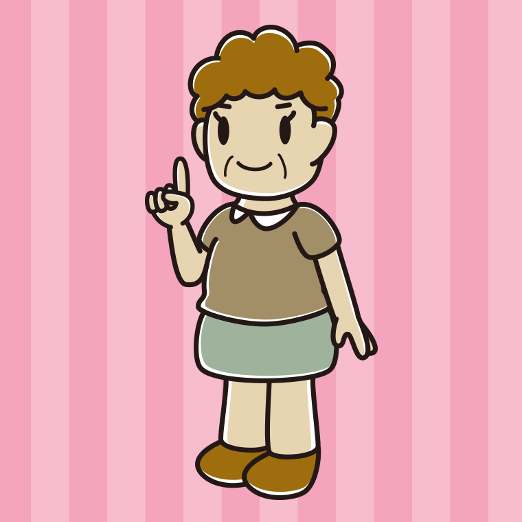 人差し指を立てるおばさんのイラスト【色、背景あり】PNG