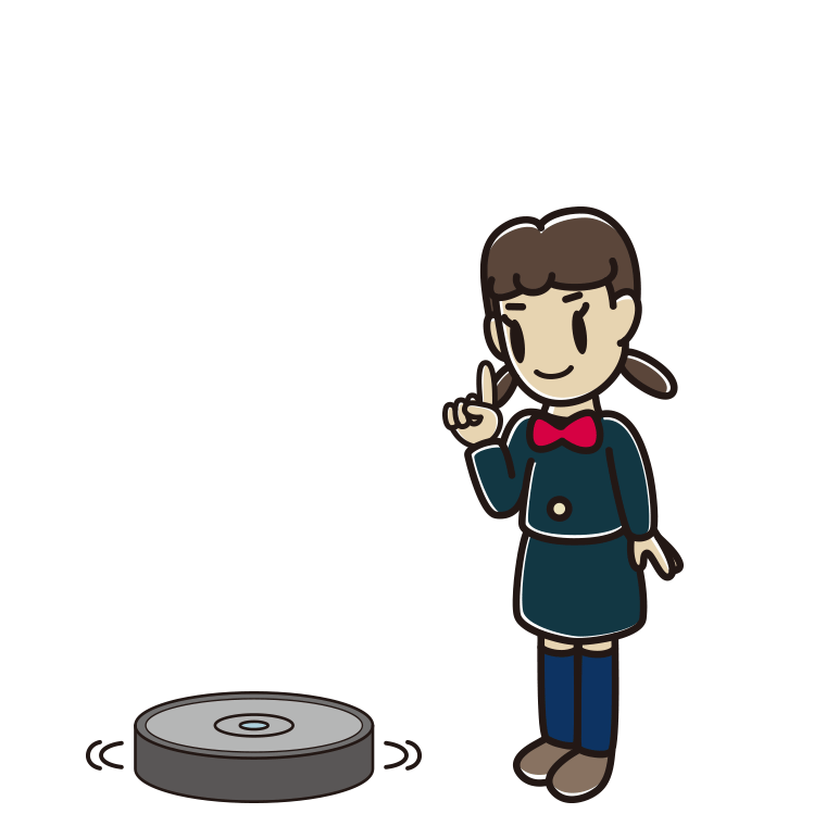 ロボット掃除機で掃除をする女子中学生のイラスト【色あり、背景なし】透過PNG