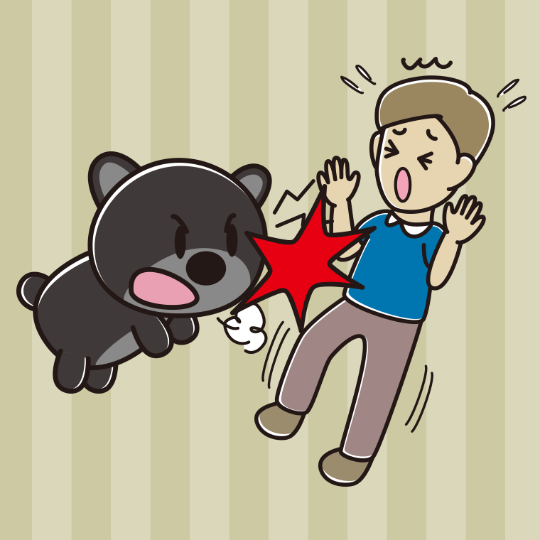 クマに襲われる男性のイラスト【色、背景あり】PNG