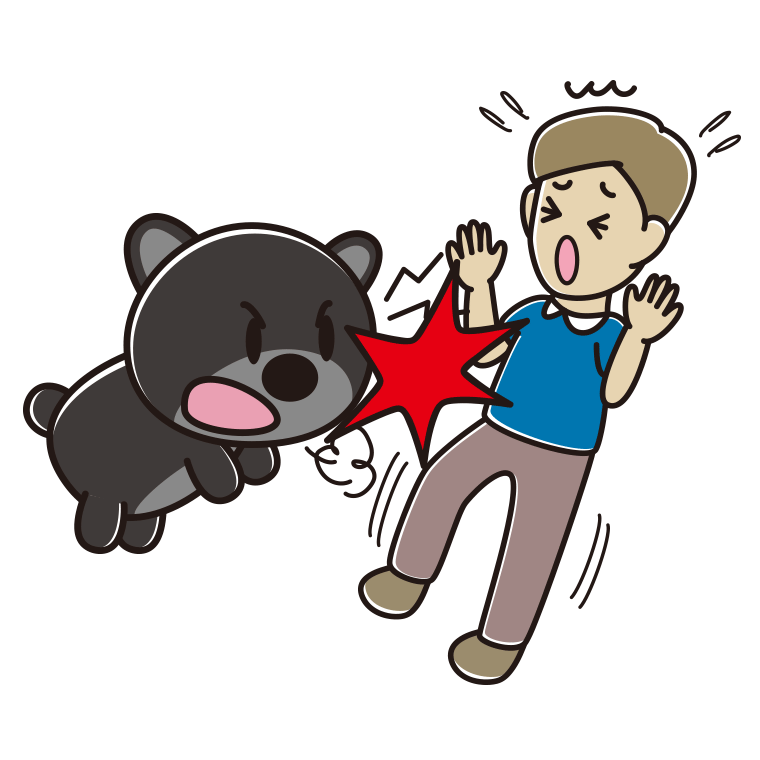 クマに襲われる男性のイラスト【色あり、背景なし】透過PNG