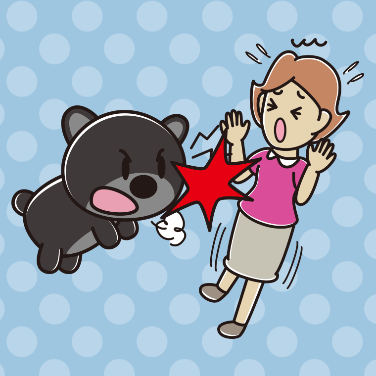 クマに襲われる女性のイラスト【色、背景あり】PNG
