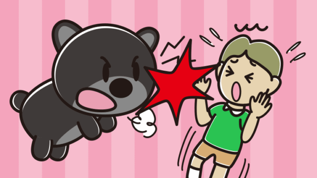 クマに襲われる小学生男子のイラスト【色、背景あり】PNG