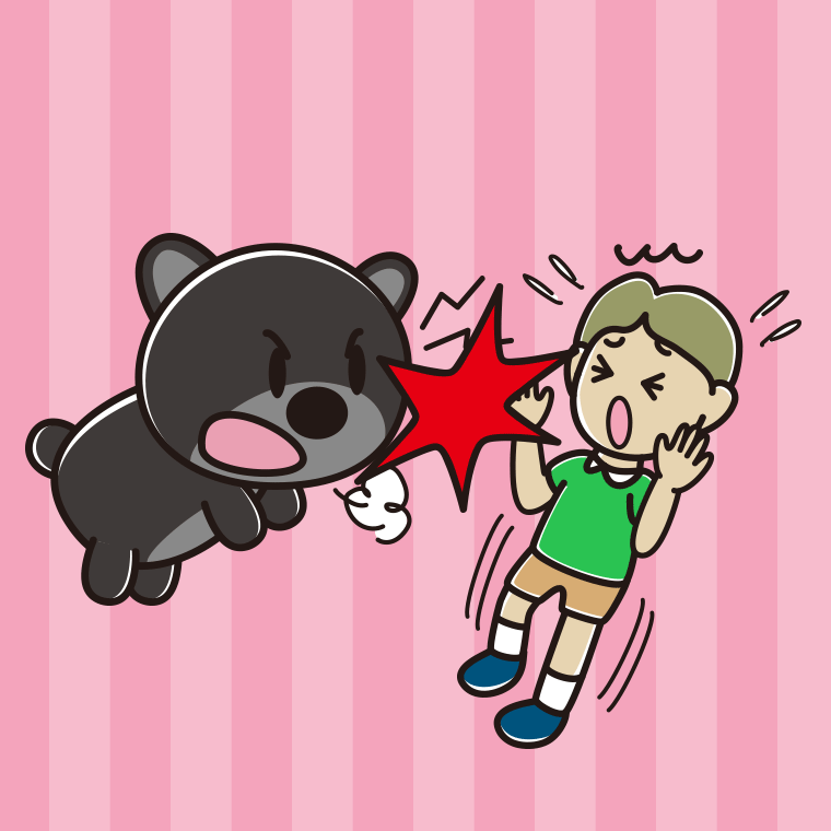 クマに襲われる小学生男子のイラスト【色、背景あり】PNG