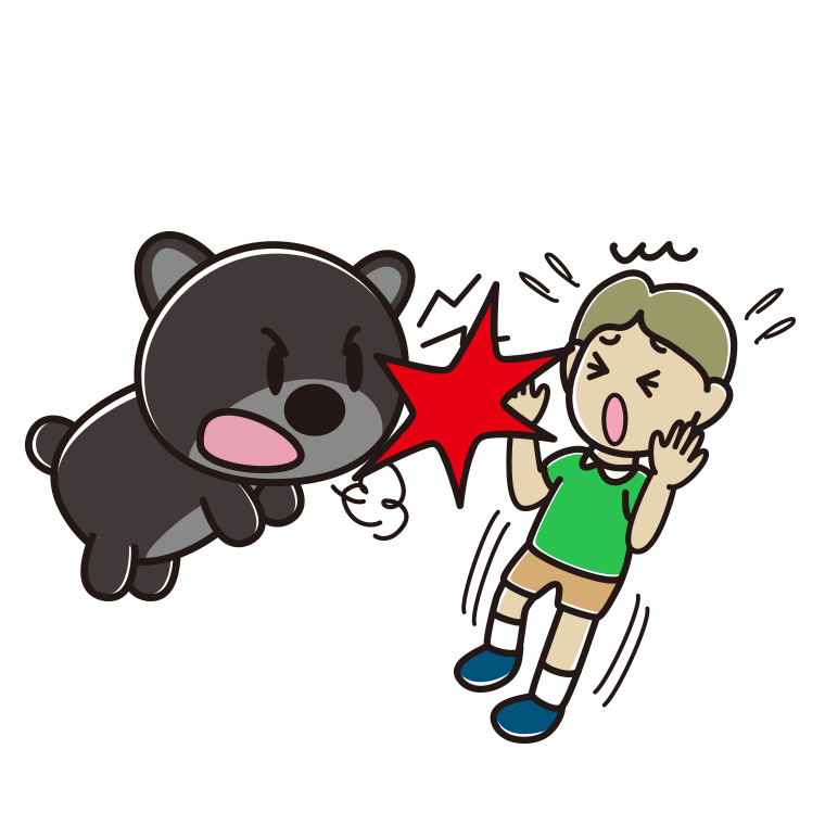 クマに襲われる小学生男子のイラスト【色あり、背景なし】透過PNG