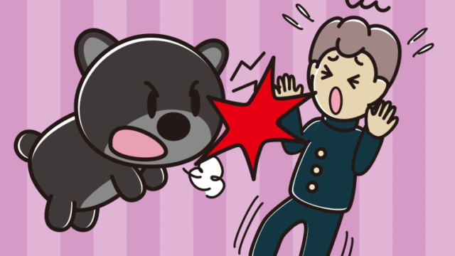 クマに襲われる男子中学生のイラスト【色、背景あり】PNG