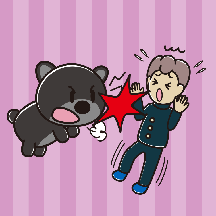 クマに襲われる男子中学生のイラスト【色、背景あり】PNG