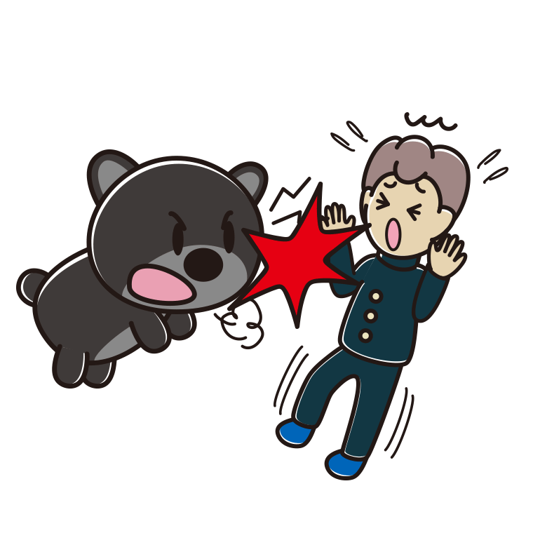 クマに襲われる男子中学生のイラスト【色あり、背景なし】透過PNG