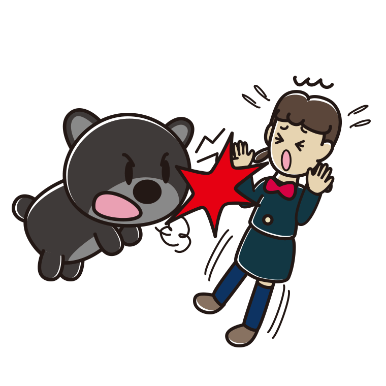 クマに襲われる女子中学生のイラスト【色あり、背景なし】透過PNG