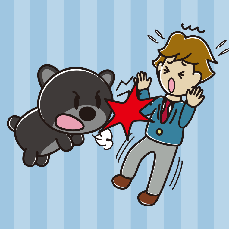クマに襲われる男子高校生のイラスト【色、背景あり】PNG