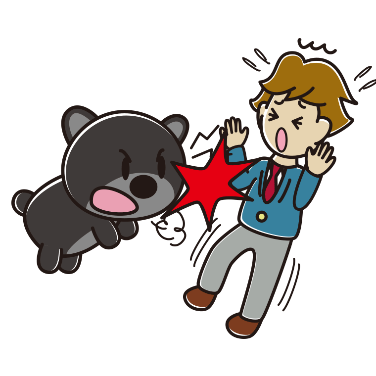 クマに襲われる男子高校生のイラスト【色あり、背景なし】透過PNG