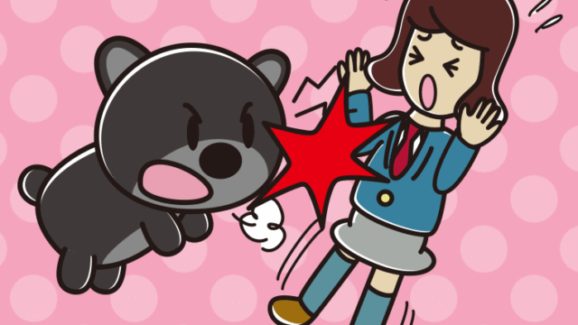 クマに襲われる女子高校生のイラスト【色、背景あり】PNG