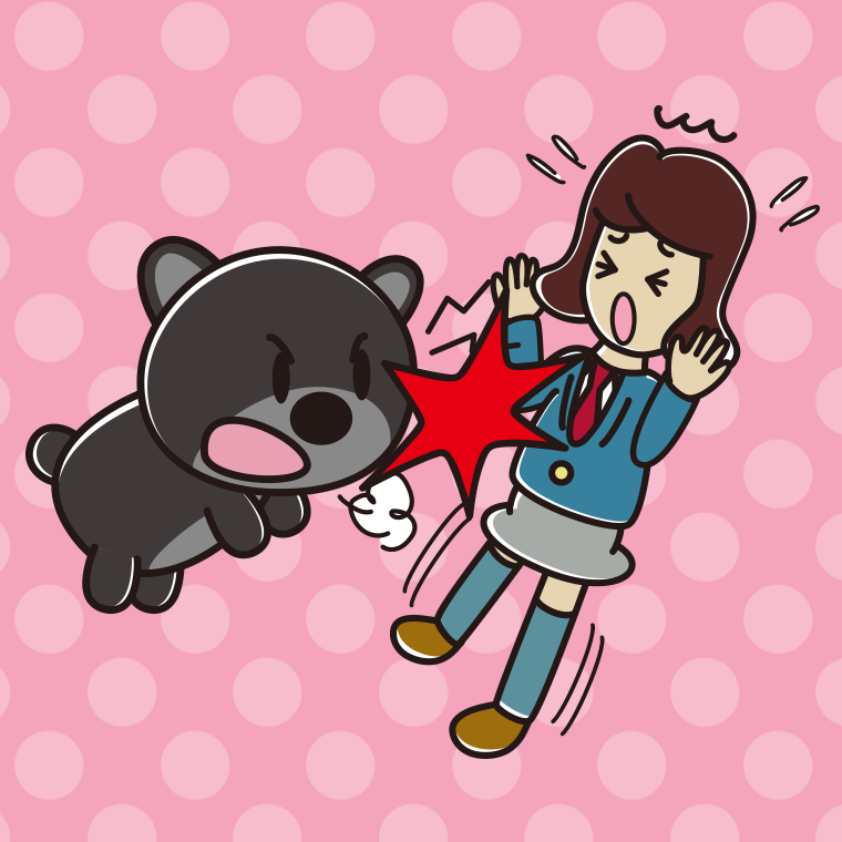 クマに襲われる女子高校生のイラスト【色、背景あり】PNG