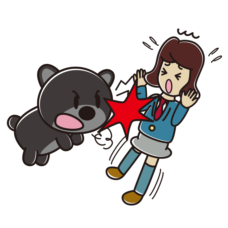 クマに襲われる女子高校生のイラスト【色あり、背景なし】透過PNG