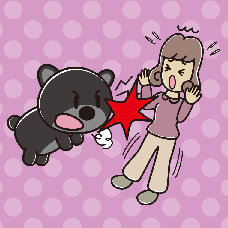 クマに襲われる女子大学生のイラスト【色、背景あり】PNG