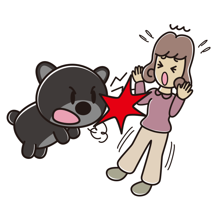 クマに襲われる女子大学生のイラスト【色あり、背景なし】透過PNG