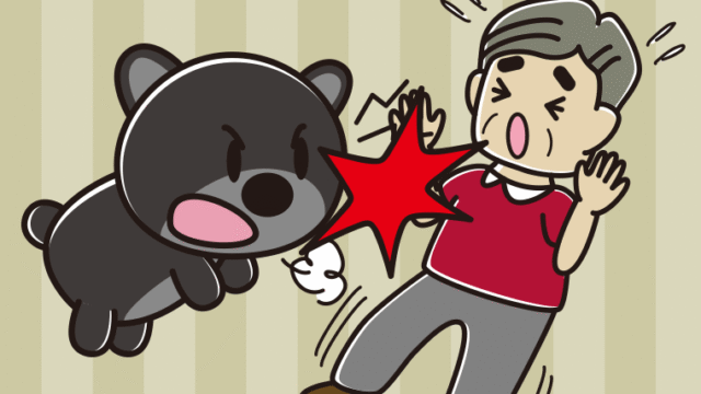クマに襲われるおじさんのイラスト【色、背景あり】PNG