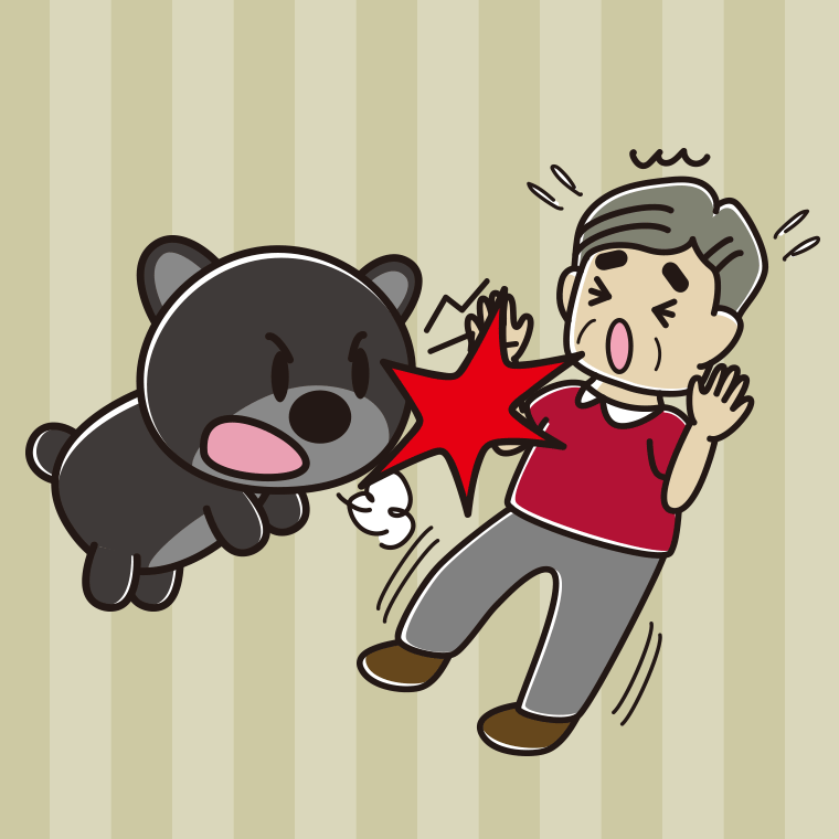 クマに襲われるおじさんのイラスト【色、背景あり】PNG