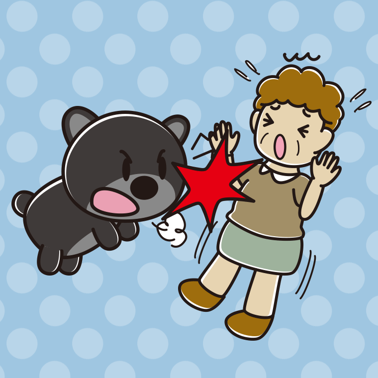 クマに襲われるおばさんのイラスト【色、背景あり】PNG