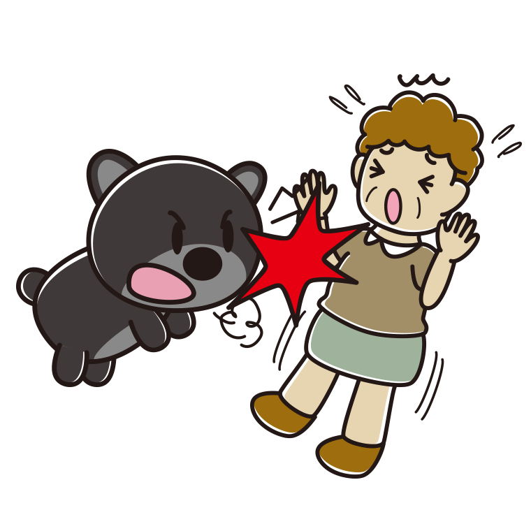 クマに襲われるおばさんのイラスト【色あり、背景なし】透過PNG