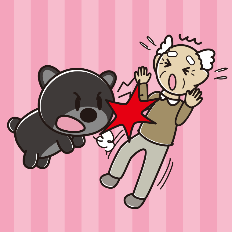 クマに襲われるおじいさんのイラスト【色、背景あり】PNG
