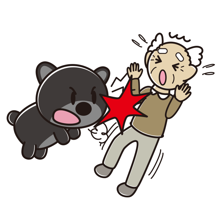 クマに襲われるおじいさんのイラスト【色あり、背景なし】透過PNG