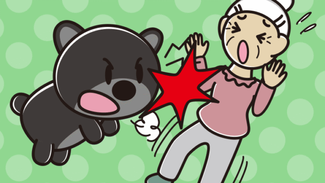 クマに襲われるおばあさんのイラスト【色、背景あり】PNG