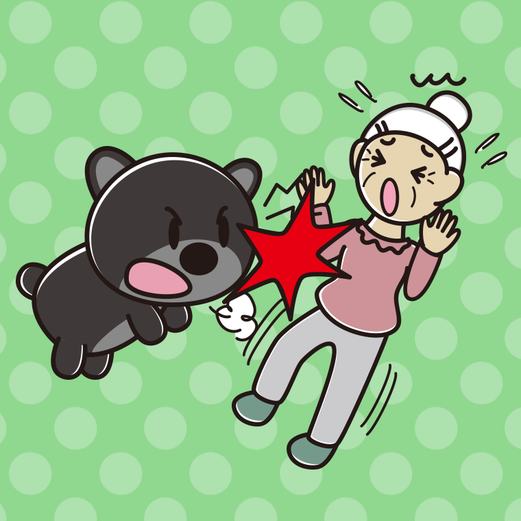 クマに襲われるおばあさんのイラスト【色、背景あり】PNG