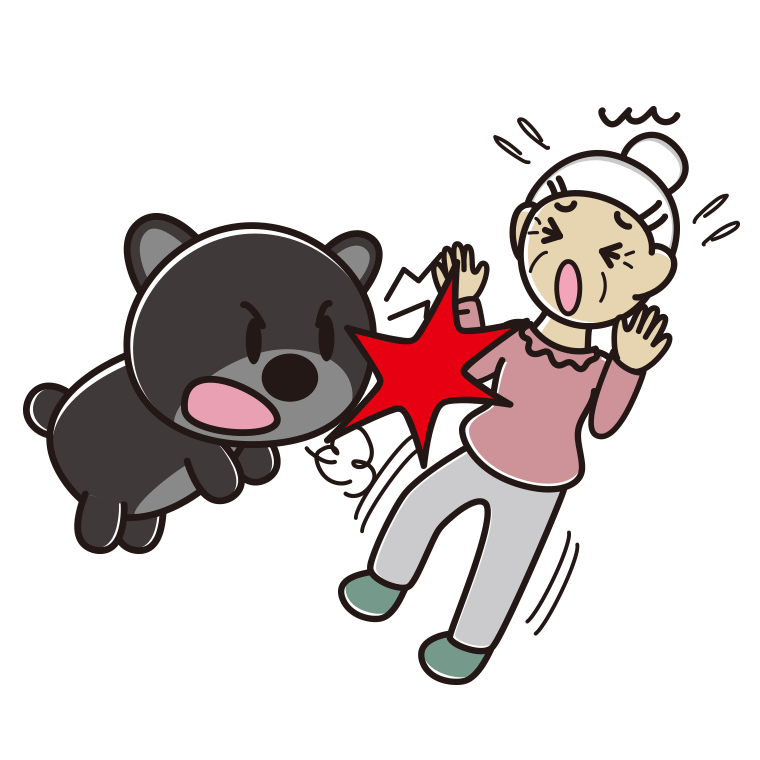 クマに襲われるおばあさんのイラスト【色あり、背景なし】透過PNG