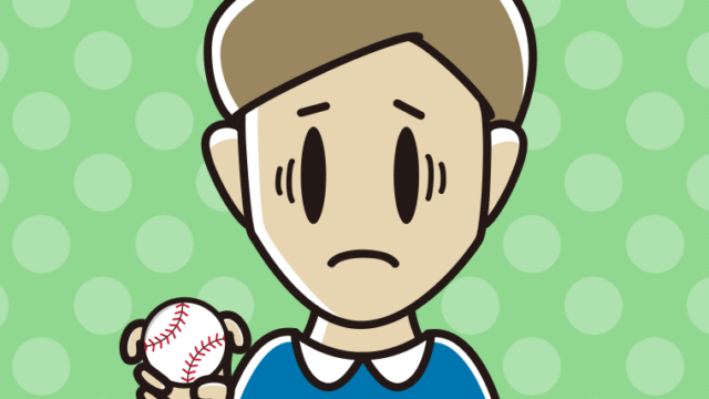 フォークボールの握り方で困る男性のイラスト【色、背景あり】PNG