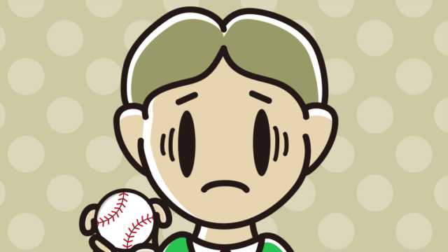 フォークボールの握り方で困る小学生男子のイラスト【色、背景あり】PNG