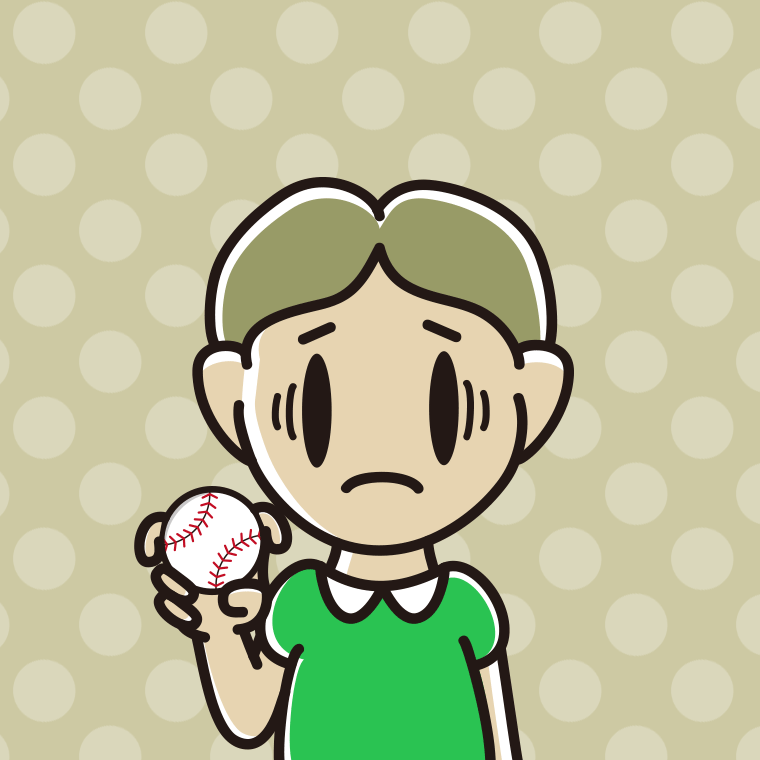 フォークボールの握り方で困る小学生男子のイラスト【色、背景あり】PNG