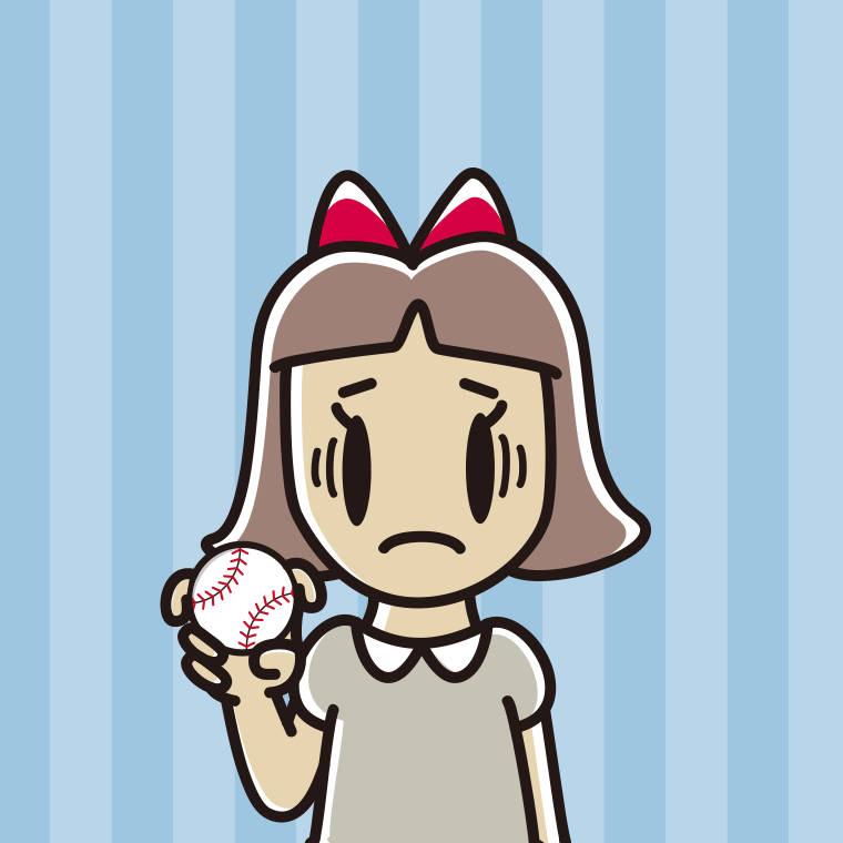 フォークボールの握り方で困る小学生女子のイラスト【色、背景あり】PNG