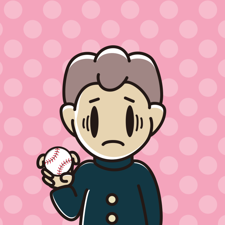 フォークボールの握り方で困る男子中学生のイラスト【色、背景あり】PNG