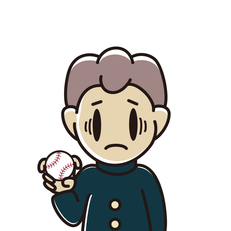 フォークボールの握り方で困る男子中学生のイラスト【色あり、背景なし】透過PNG