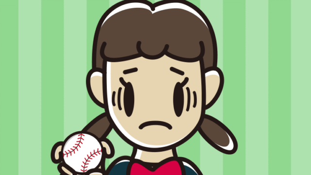 フォークボールの握り方で困る女子中学生のイラスト【色、背景あり】PNG