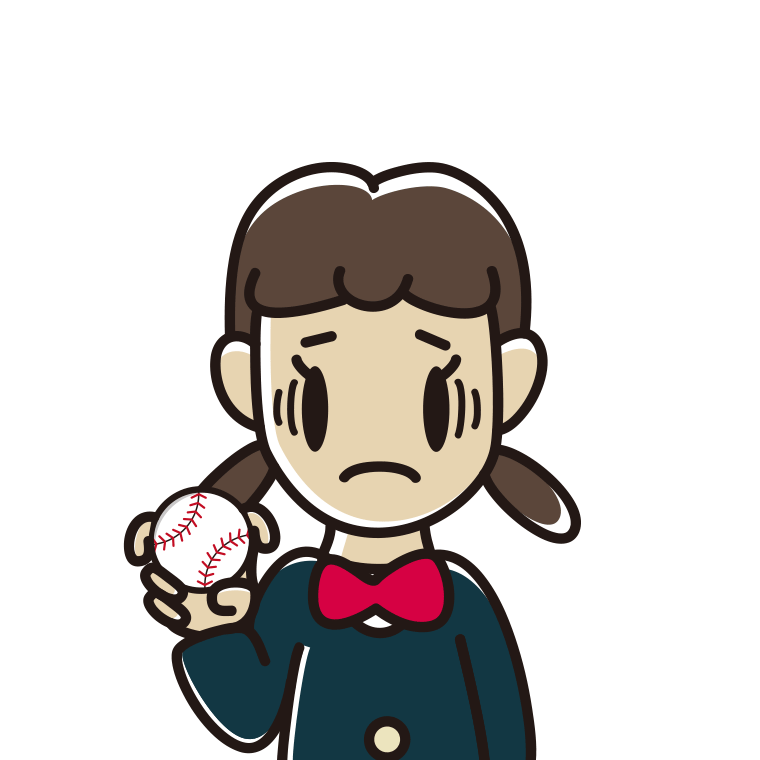 フォークボールの握り方で困る女子中学生のイラスト【色あり、背景なし】透過PNG