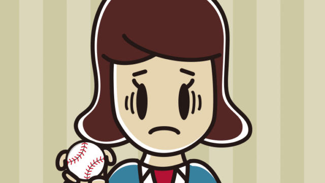 フォークボールの握り方で困る女子高校生のイラスト【色、背景あり】PNG