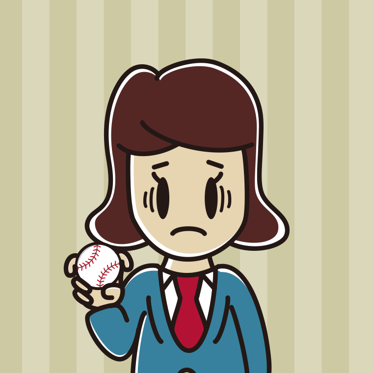 フォークボールの握り方で困る女子高校生のイラスト【色、背景あり】PNG