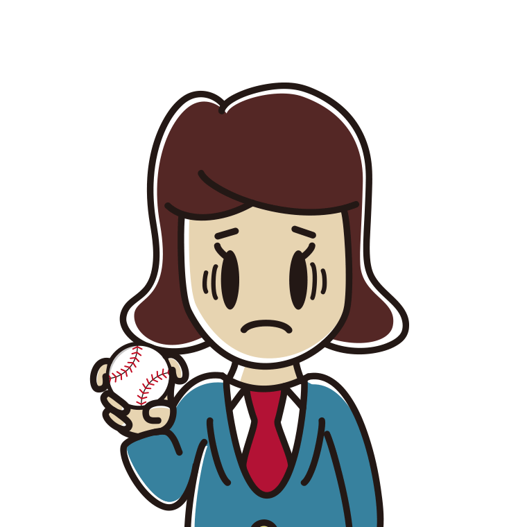 フォークボールの握り方で困る女子高校生のイラスト【色あり、背景なし】透過PNG