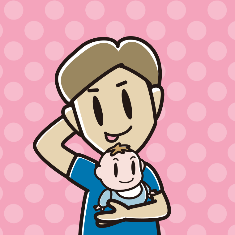 赤ちゃんを抱いてテヘヘな男性のイラスト【色、背景あり】PNG